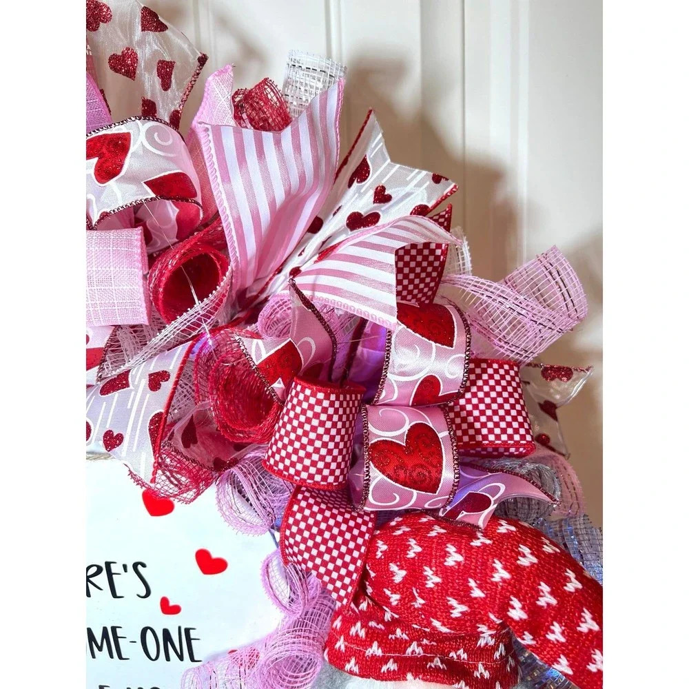XL Handmade Valentine’s Gnome-one Like You Ribbon Prelit Wreath 26 ins LED XLW7